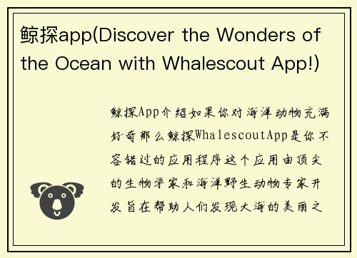 鲸探app(Discover the Wonders of the Ocean with Whalescout App!)